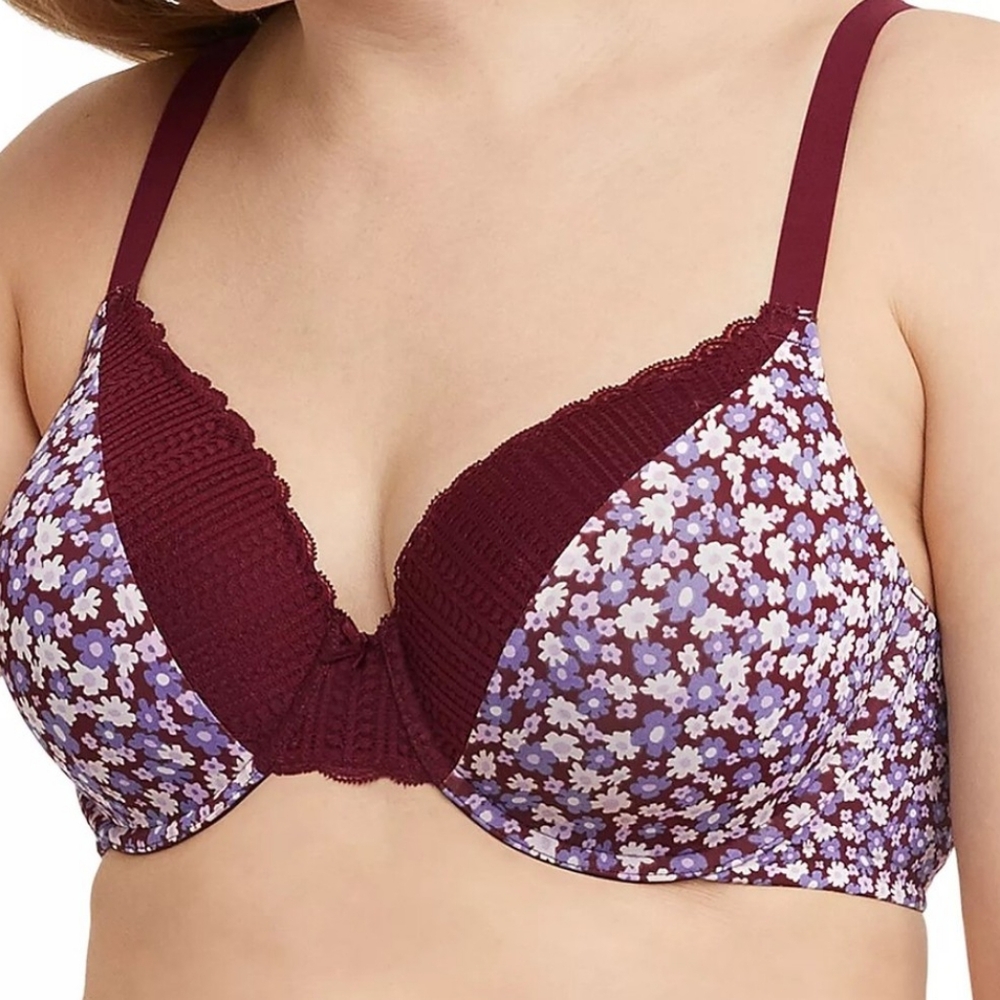 Floral Underwire Bra - Burgundy and Purple